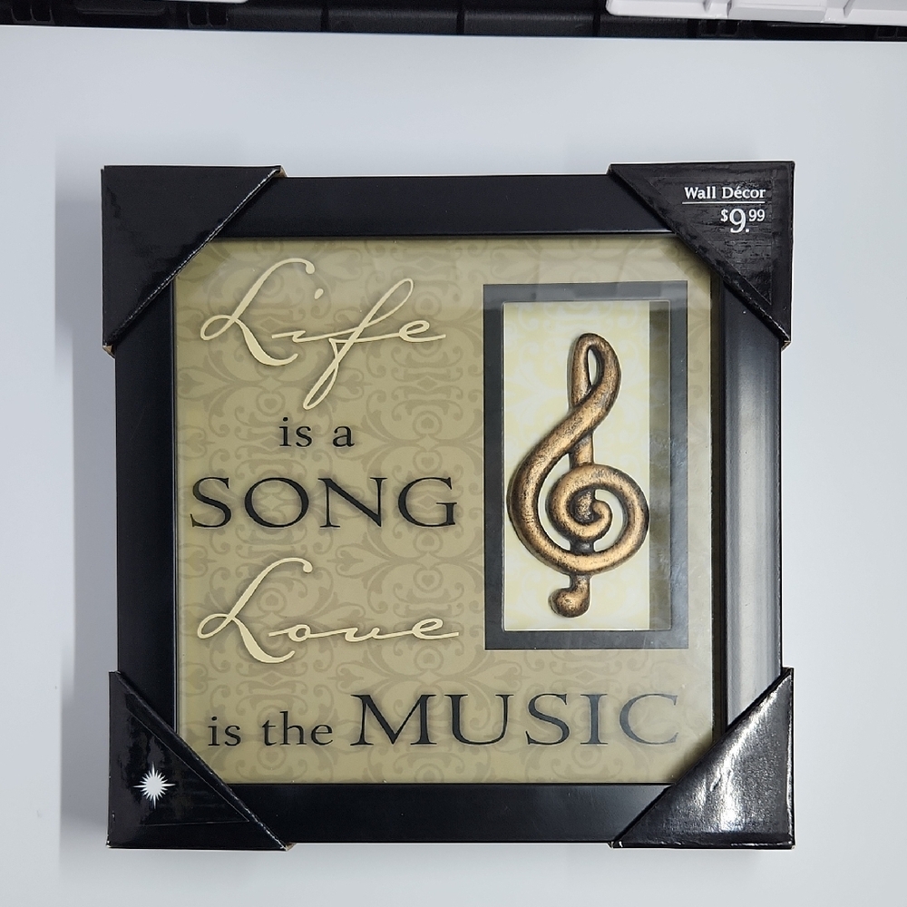 Life Is A Song, Love Is The Music” Framed 3D Wall Art – 8x8 Shadowbox Style